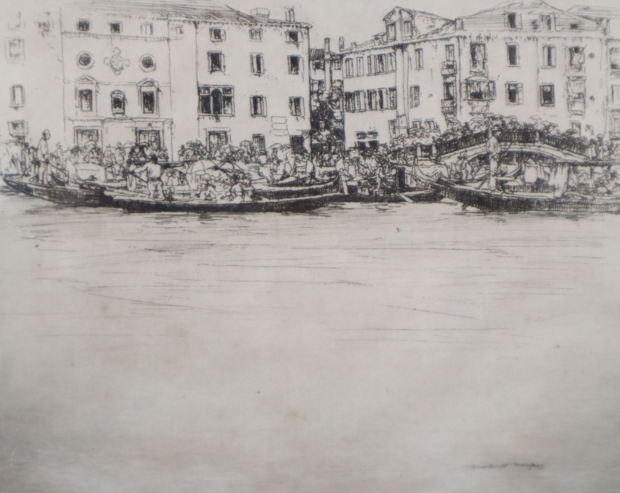 After Mortimer Luddington Menpes (1855-1938), a group of five framed monochrome etchings with drypoint, 21.5 x 24.5cm (largest)